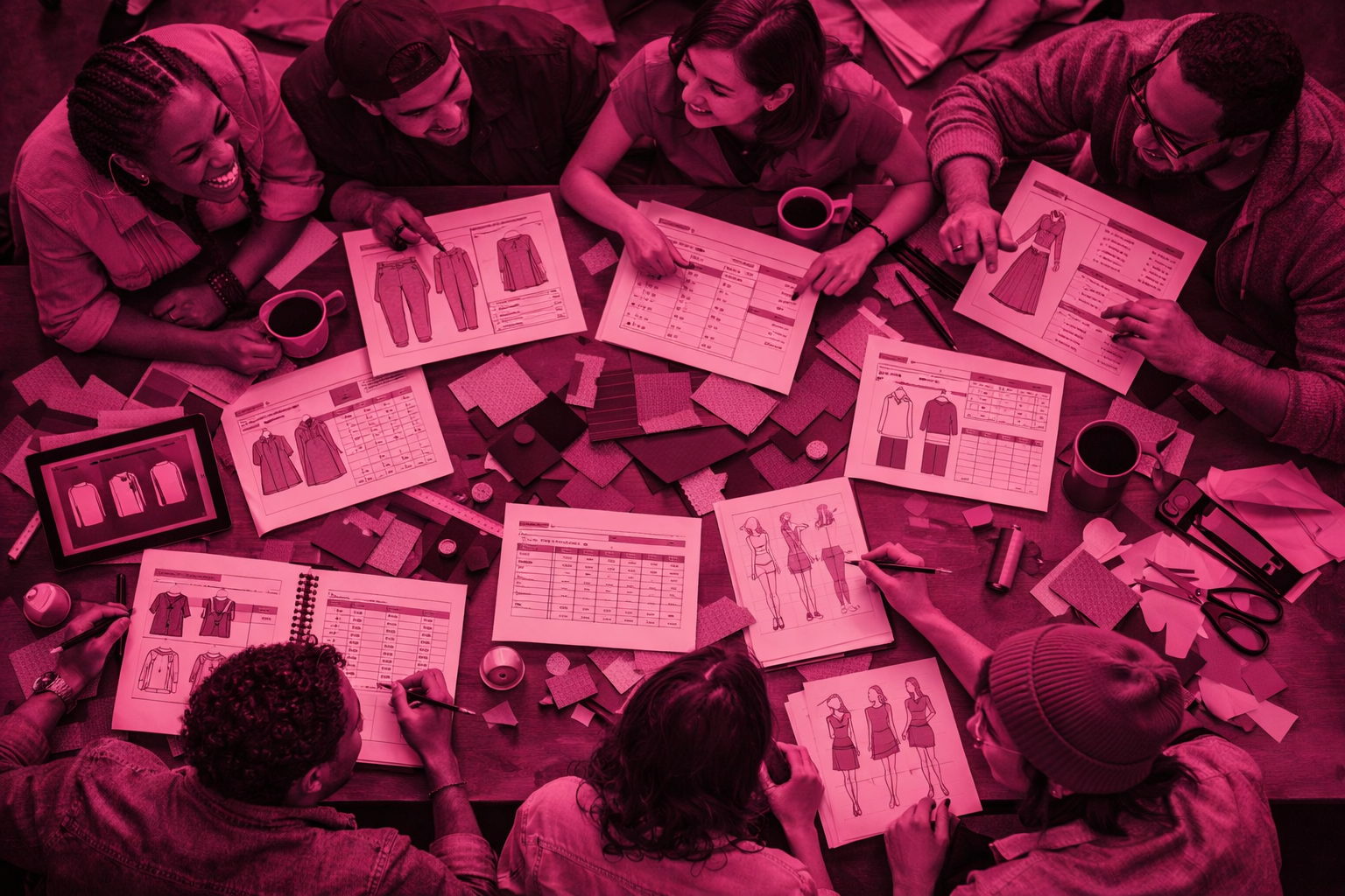 Designers collaborating at a table